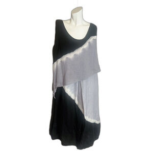 Luna Luz Linen Black Grey Tie Dye Layered Asymmetrical Dress Women's Size L